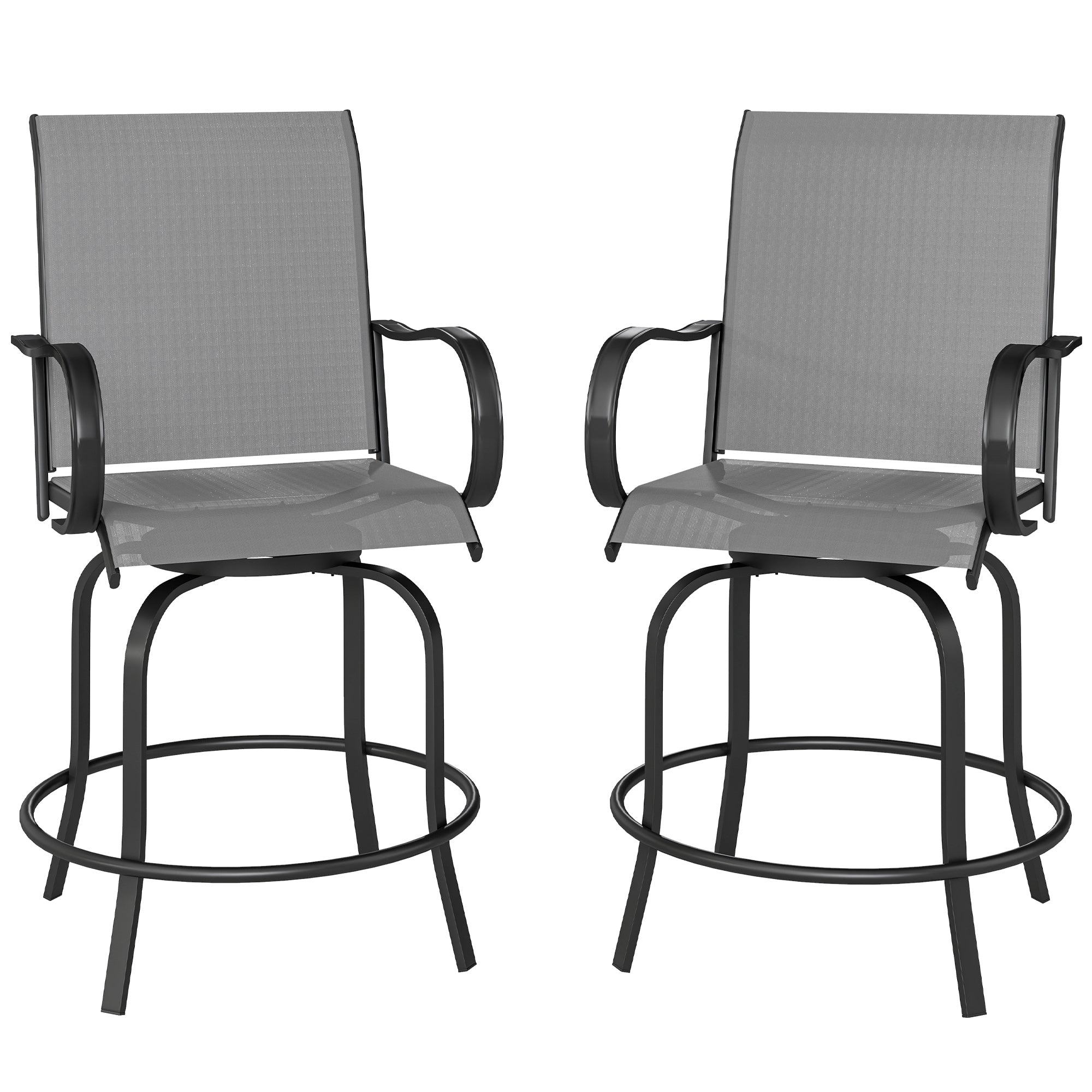 Outdoor Bar Stools Set of 2, 360° Swivel Bar Height Chairs, 26.75" x 29.5" x 48.5"