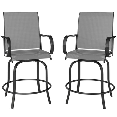 Outdoor Bar Stools Set of 2, 360° Swivel Bar Height Chairs, 26.75" x 29.5" x 48.5"