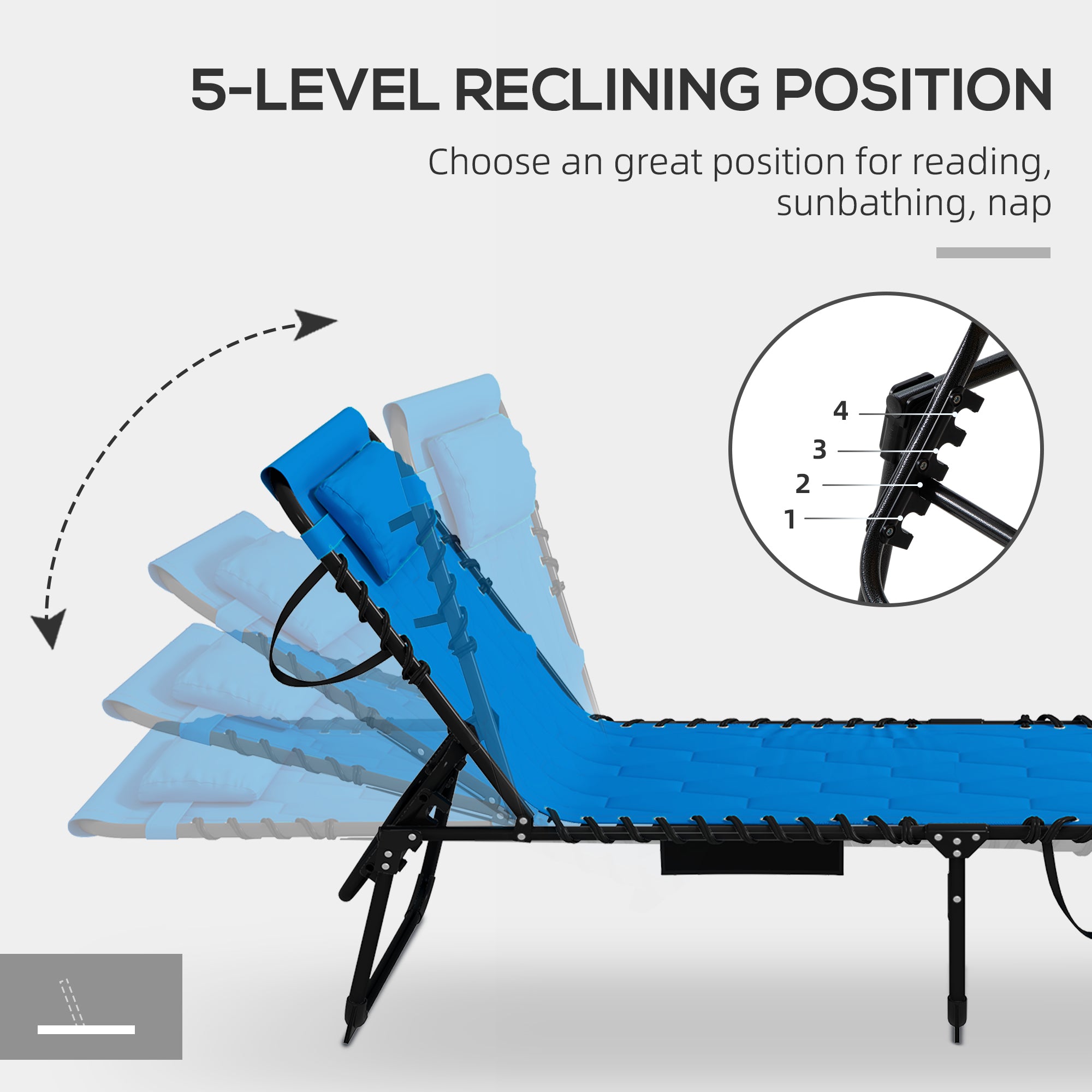 Folding Chaise Lounge Set with Reclining Back, 25.6" x 74" x 14.2"