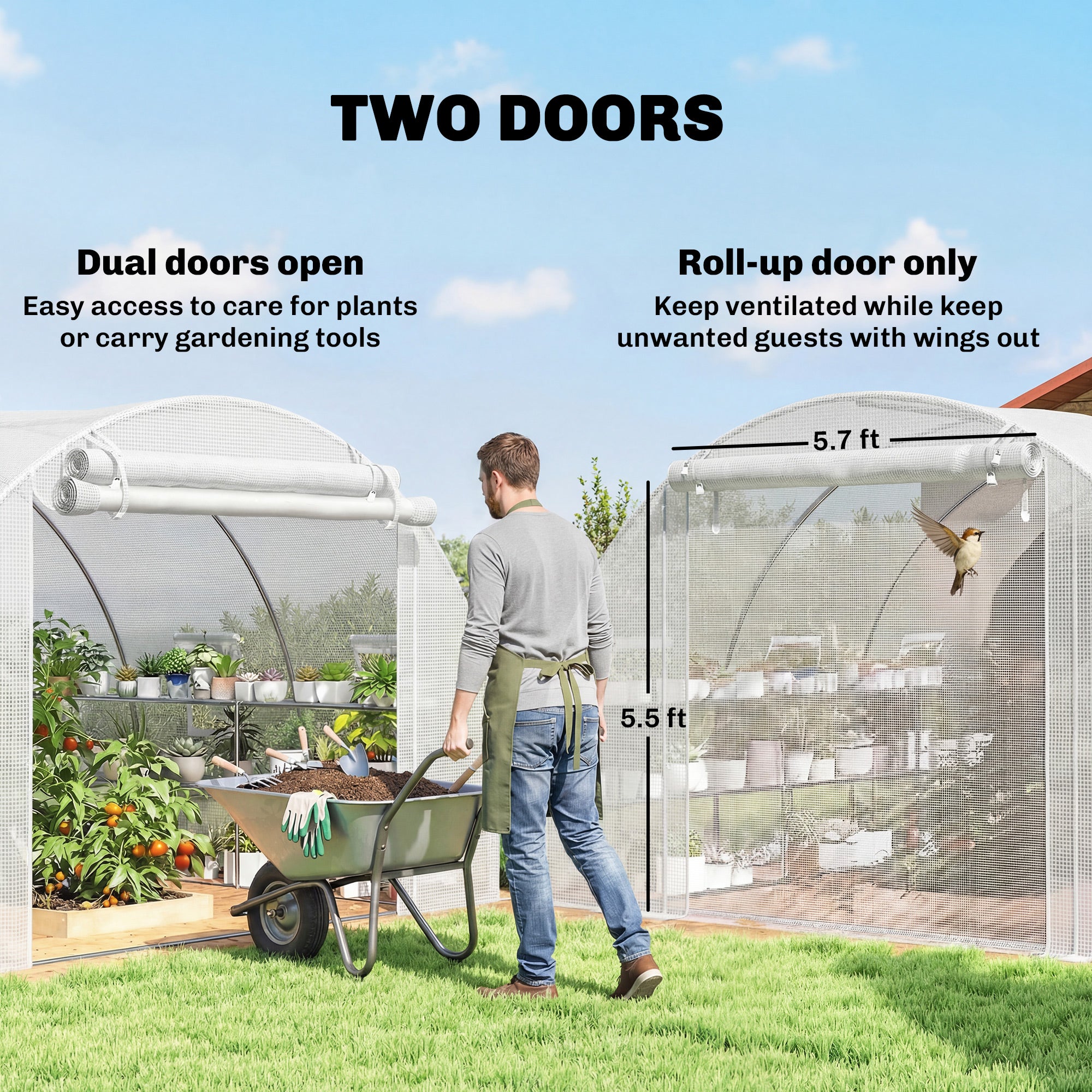 10'x11'x6' Walk-in Tunnel Greenhouse with Shelves, Mesh Door and Windows, Hoop House Greenhouse with PE Cover