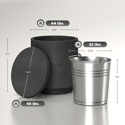 2.6 Gal Outdoor Side Table, 3-In-1 Concrete Cooler Bar Table with Storage, Removable Ice Bucket and Lid