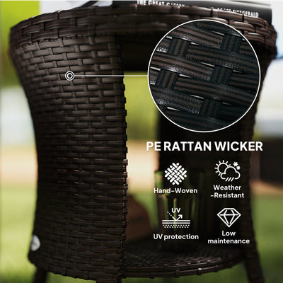 18" Wicker Outdoor Coffee Table, PE Rattan Patio Side Table with 2-Tier Storage, Composite Wood Top