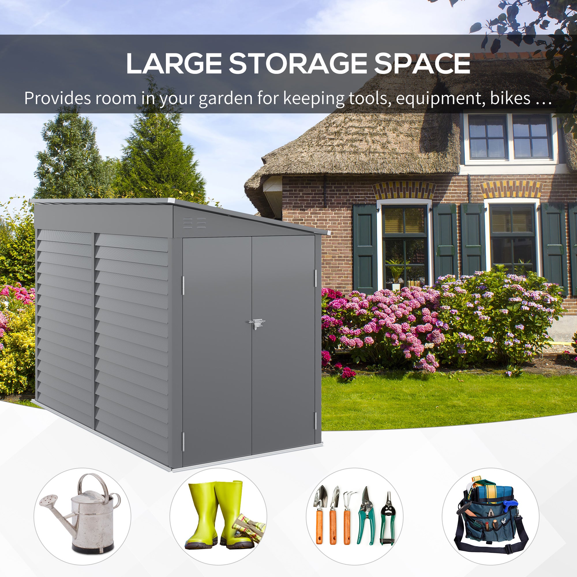 4.6' x 9' Outdoor Storage Shed, Lean to Metal Shed with Foundation Kit, Lockable Doors and Gloves for Patio, Lawn