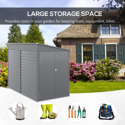 4.6' x 9' Outdoor Storage Shed, Lean to Metal Shed with Foundation Kit, Lockable Doors and Gloves for Patio, Lawn