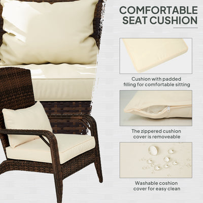 Patio Adirondack Chair with Rattan Wicker, Soft Cushions, Tall Curved Backrest for Deck or Garden
