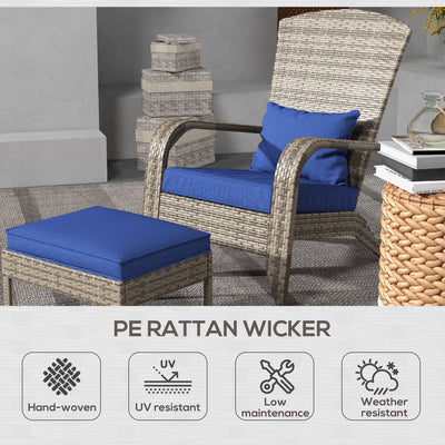 Wicker Adirondack Chair Fire Pit Chair w/ Ottoman & Cushions