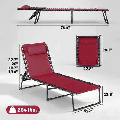 Foldable Chaise Lounge, 3-Position Reclining Back, Portable design and Breathable Mesh for Poolside, Camping, Hiking