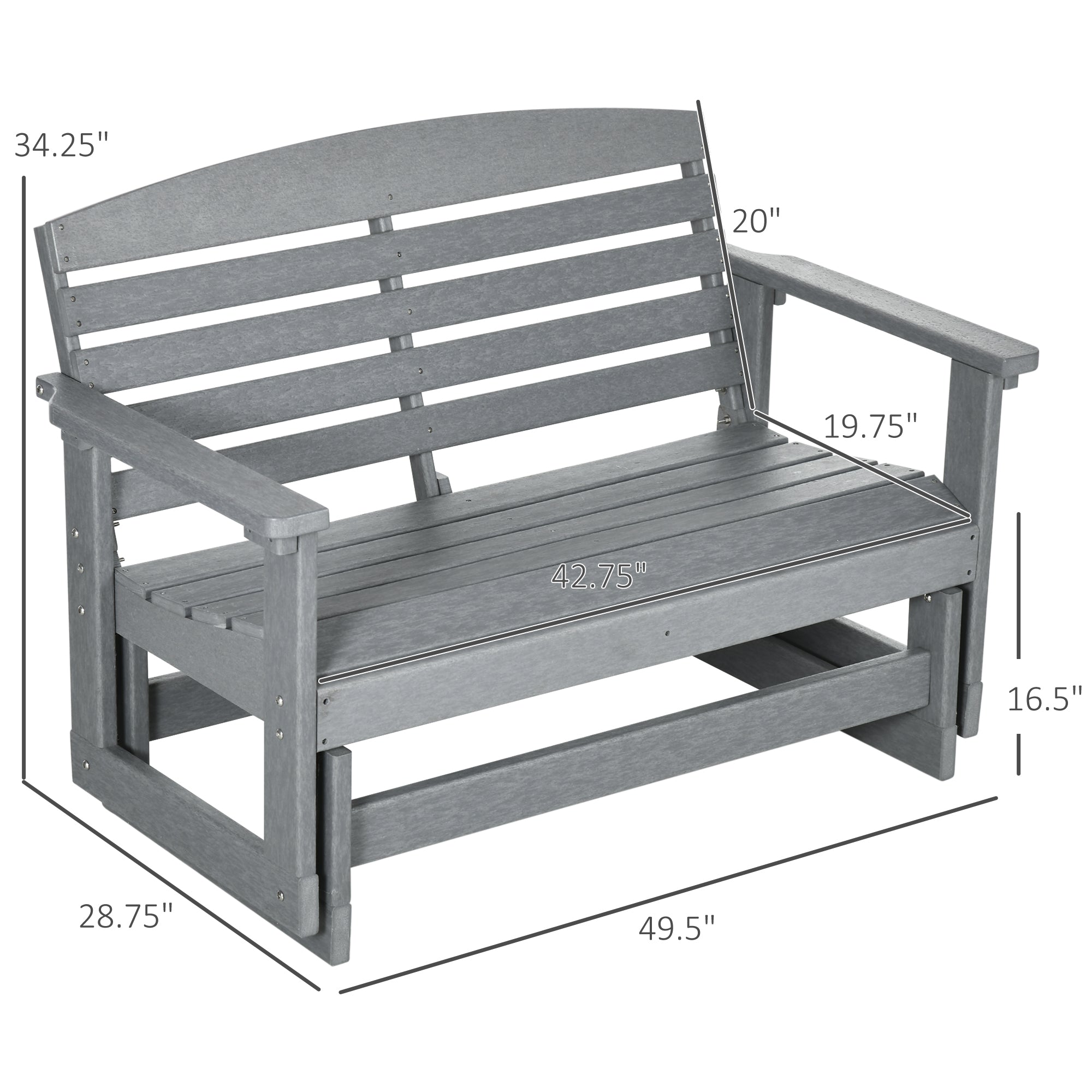 Patio Glider Bench w/ HDPE Slatted Double Rocking Chair