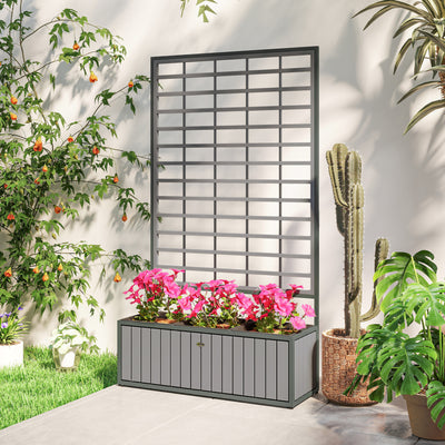 Wooden Raised Garden Bed with Trellis, Removable Pots for Backyard, Patio, Balcony, 29" x 11" x 52"
