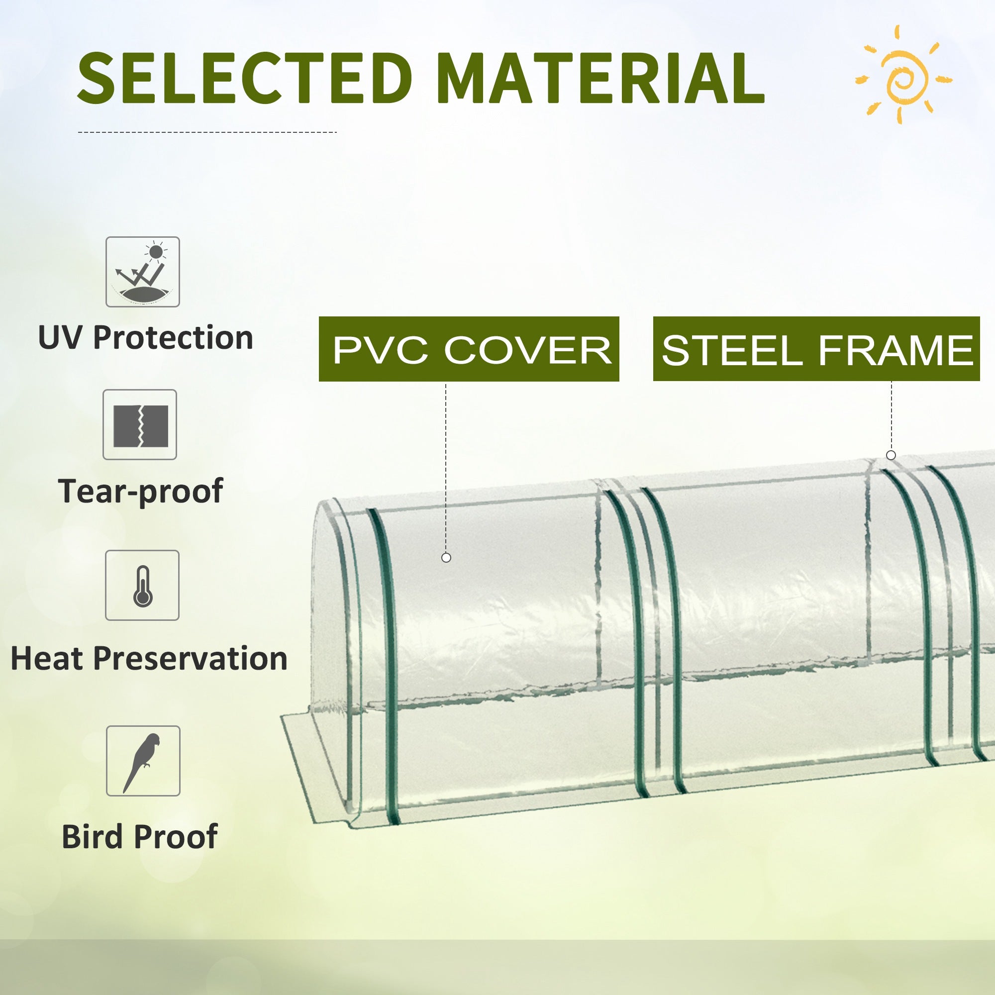 13' L x 3' W x 2.5' H Portable Tunneled Greenhouse with 4 Zippered Doors, Water/UV Fighting PVC Cover