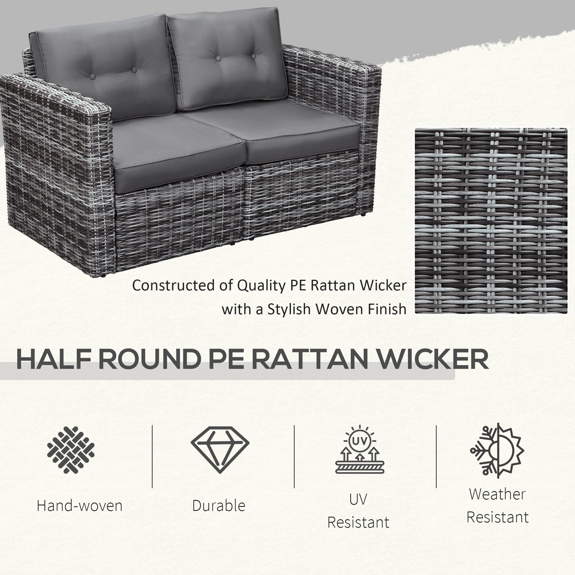 2 Piece Patio Wicker Corner Sofa Set, Outdoor PE Rattan Furniture, with Curved Armrests and Padded Cushions for Balcony, Garden, or Lawn