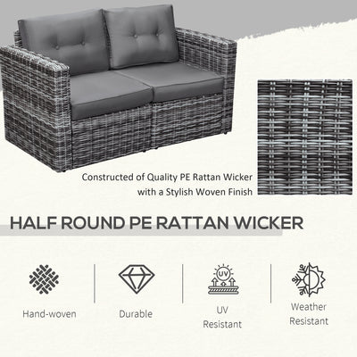 2 Piece Patio Wicker Corner Sofa Set, Outdoor PE Rattan Furniture, with Curved Armrests and Padded Cushions for Balcony, Garden, or Lawn