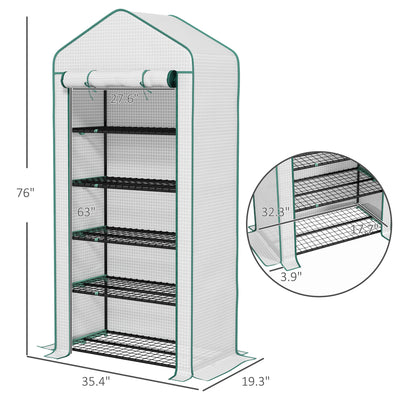 5 Tier Mini Greenhouse, Small Portable Greenhouse with PE Cover, Roll-Up Zippered Door, 76" x 35.4" x 19.3", Green