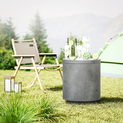 2.6 Gal Outdoor Side Table, 3-In-1 Concrete Cooler Bar Table with Storage, Removable Ice Bucket and Lid