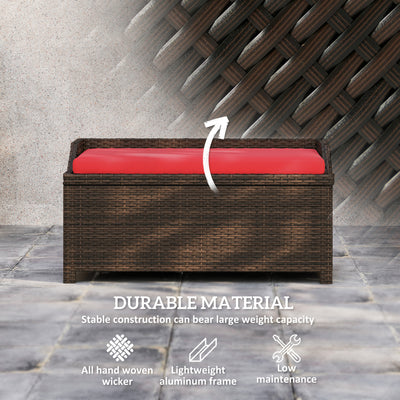 Outdoor Wicker Storage Bench with Storage & Cushion