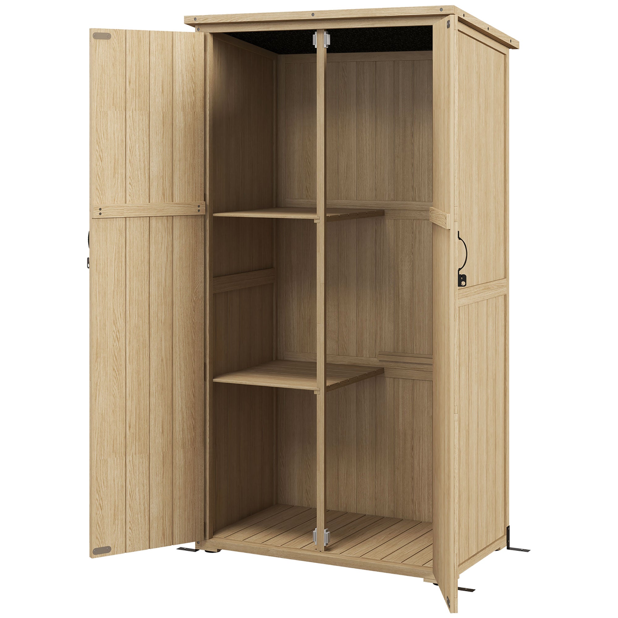 Wooden Outdoor Storage Cabinet Garden Shed with Waterproof Asphalt Roof and Lockable Doors