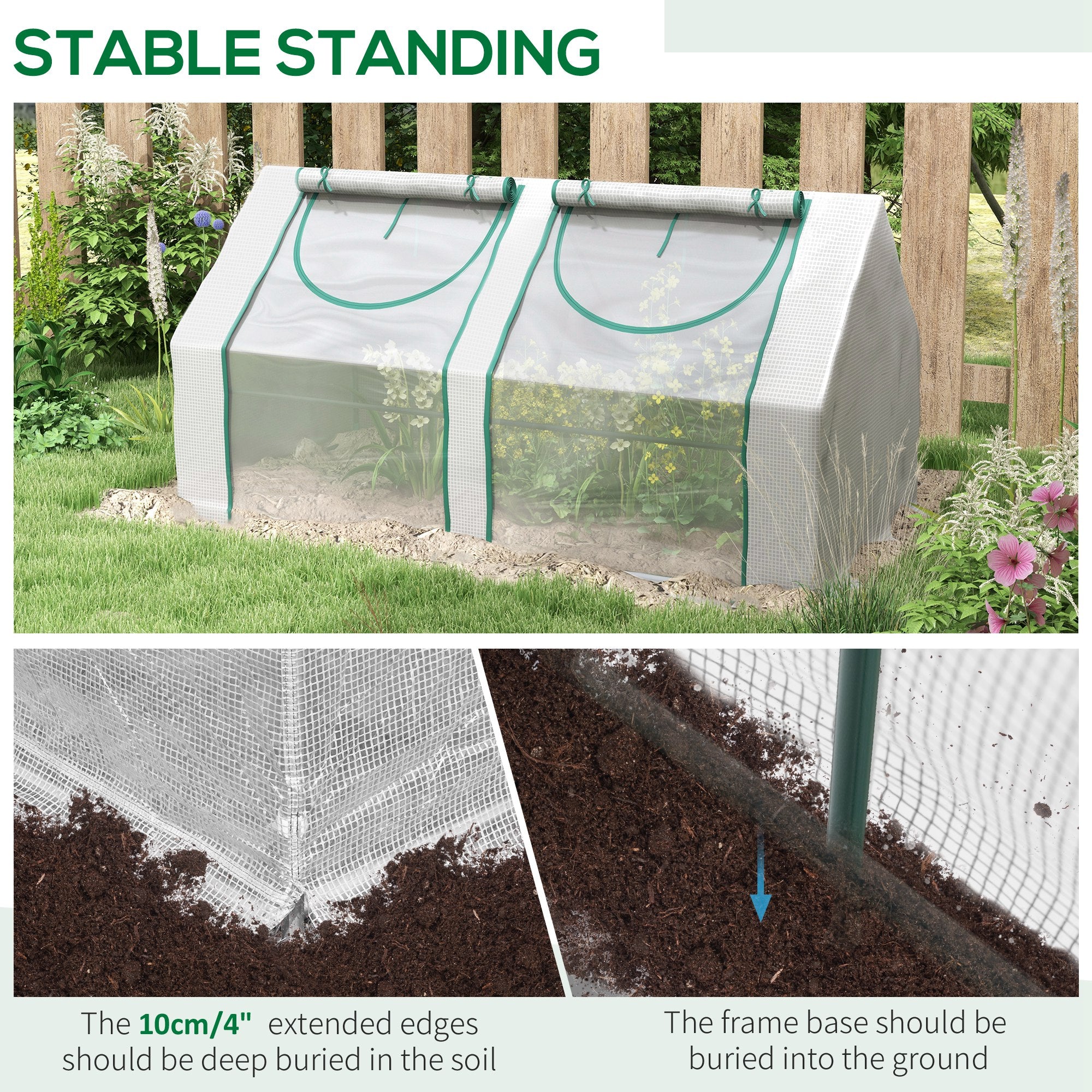 6' x 3' x 3' Portable Greenhouse, Garden Hot House with Two PE/PVC Covers and 2 Roll Up Windows, Green