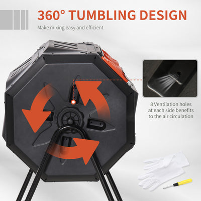 Tumbling Compost Bin Outdoor 360° Dual Chamber Rotating Composter 43 Gallon