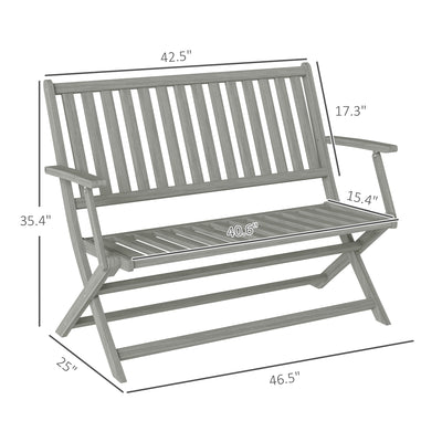 2-Person Foldable Wood Outdoor Bench with Backrest and Armrests for Garden, Porch, Park, Balcony, Gray