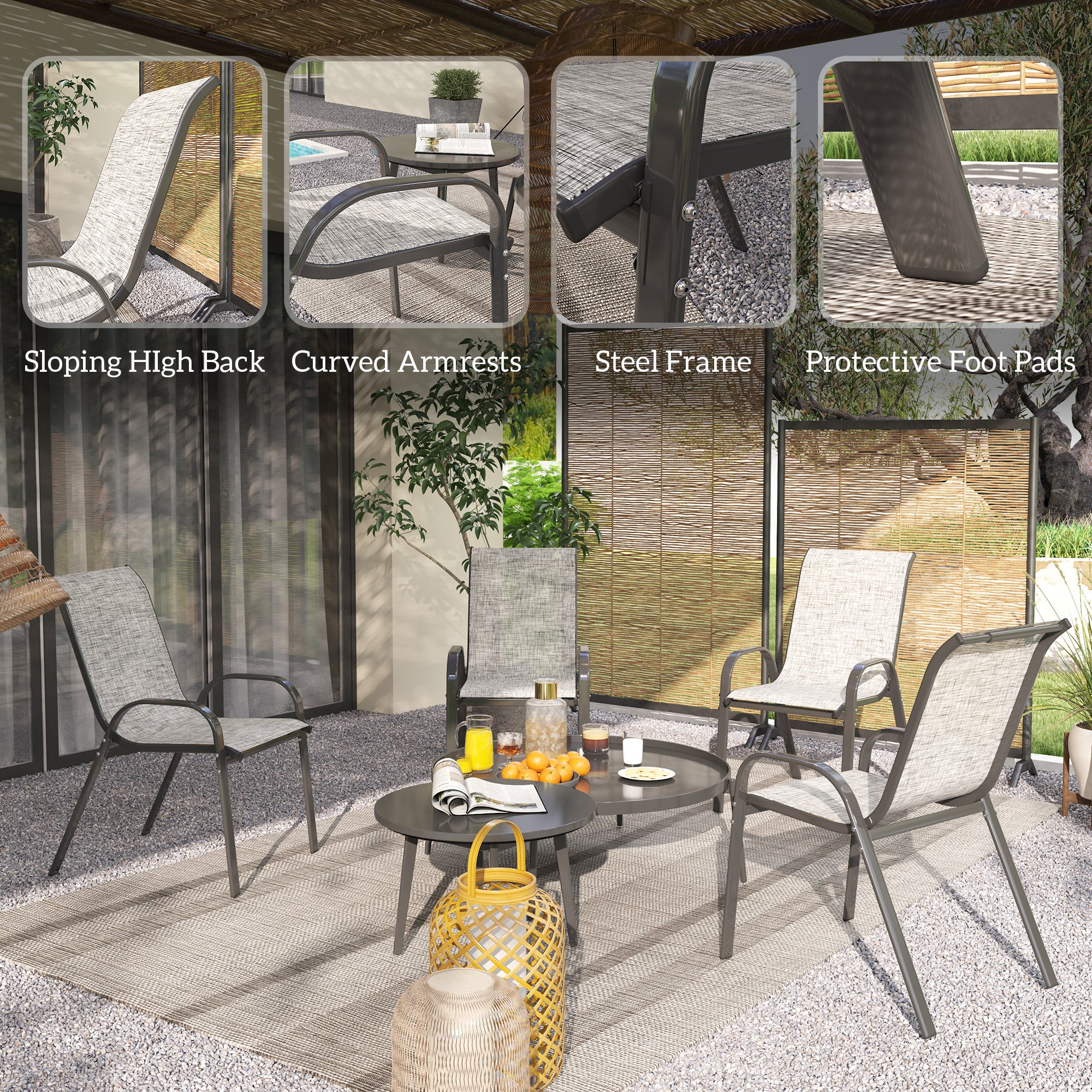 Set of 4 Outdoor Dining Chairs, Stackable Patio Chairs with High Back, Breathable Mesh Seat for Garden Lawn