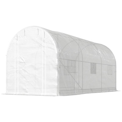 Hoop House Greenhouse, Walk-in Tunnel Greenhouse with 2 Support Rods, Zippered Roll-up Mesh Door, 14.6'x6.5'x6.6'