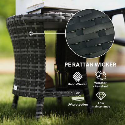 18" Wicker Outdoor Coffee Table, PE Rattan Patio Side Table with 2-Tier Storage, Composite Wood Top