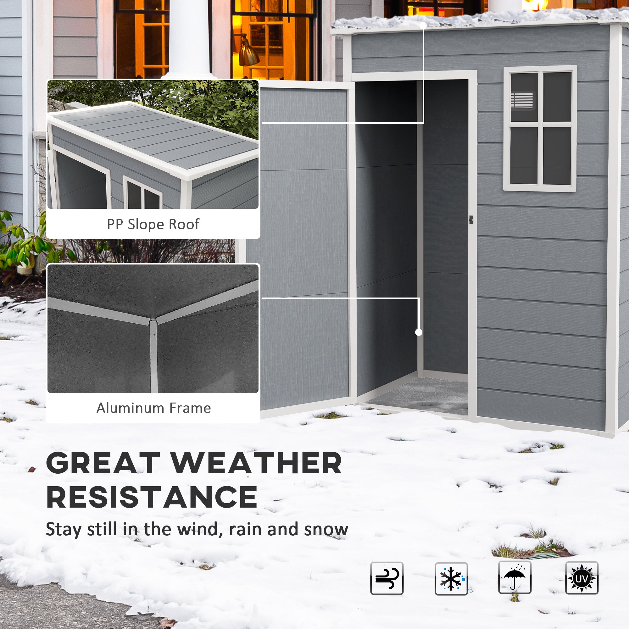 Resin Garden Shed, 5'x3' Outdoor Storage Shed with Lock, Window, Vent, Utility Tool Shed for Backyard, Patio, Gray