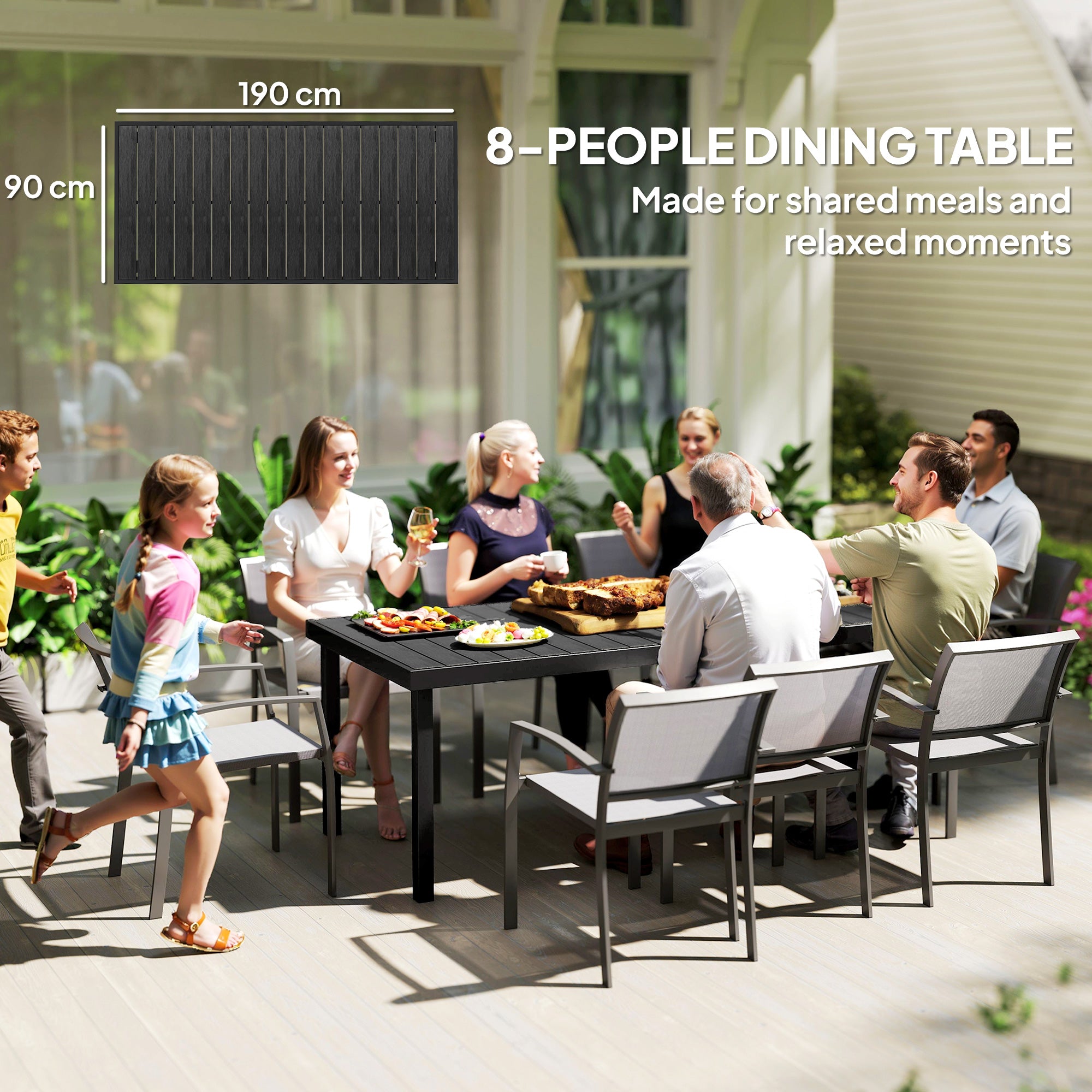 75" x 35" Outdoor Dining Table for 8 People, Rectangular Aluminum Frame Garden Table with All-Weather Faux Wood Top for Lawn, Patio