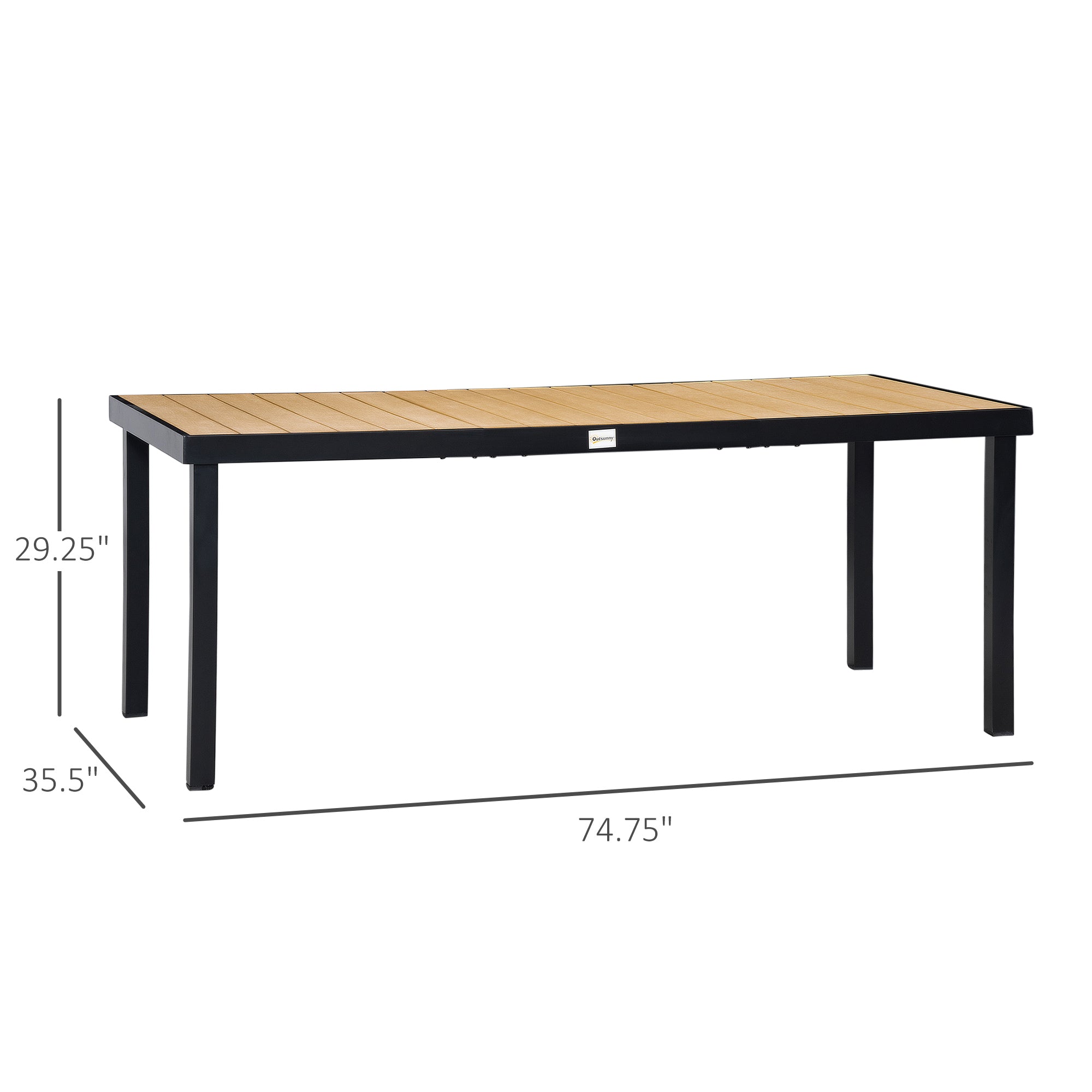 75" x 35" Outdoor Dining Table for 8 People, Rectangular Aluminum Frame Garden Table with All-Weather Faux Wood Top for Lawn, Patio