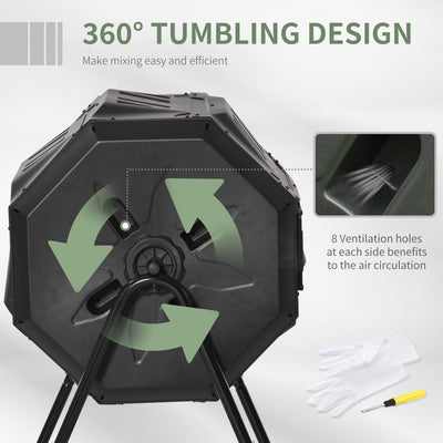 Tumbling Compost Bin Outdoor 360° Dual Chamber Rotating Composter 43 Gallon