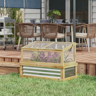Raised Garden Flower Bed Kit with Lean-to Greenhouse, Wooden Cold Frame Planter, 41" x 22.5" x 28.25"