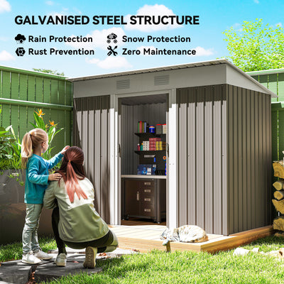 7' x 4' Metal Garden Shed, Backyard Tool Storage Shed with Dual Locking Doors, 2 Air Vents and Steel Frame, Light Gray