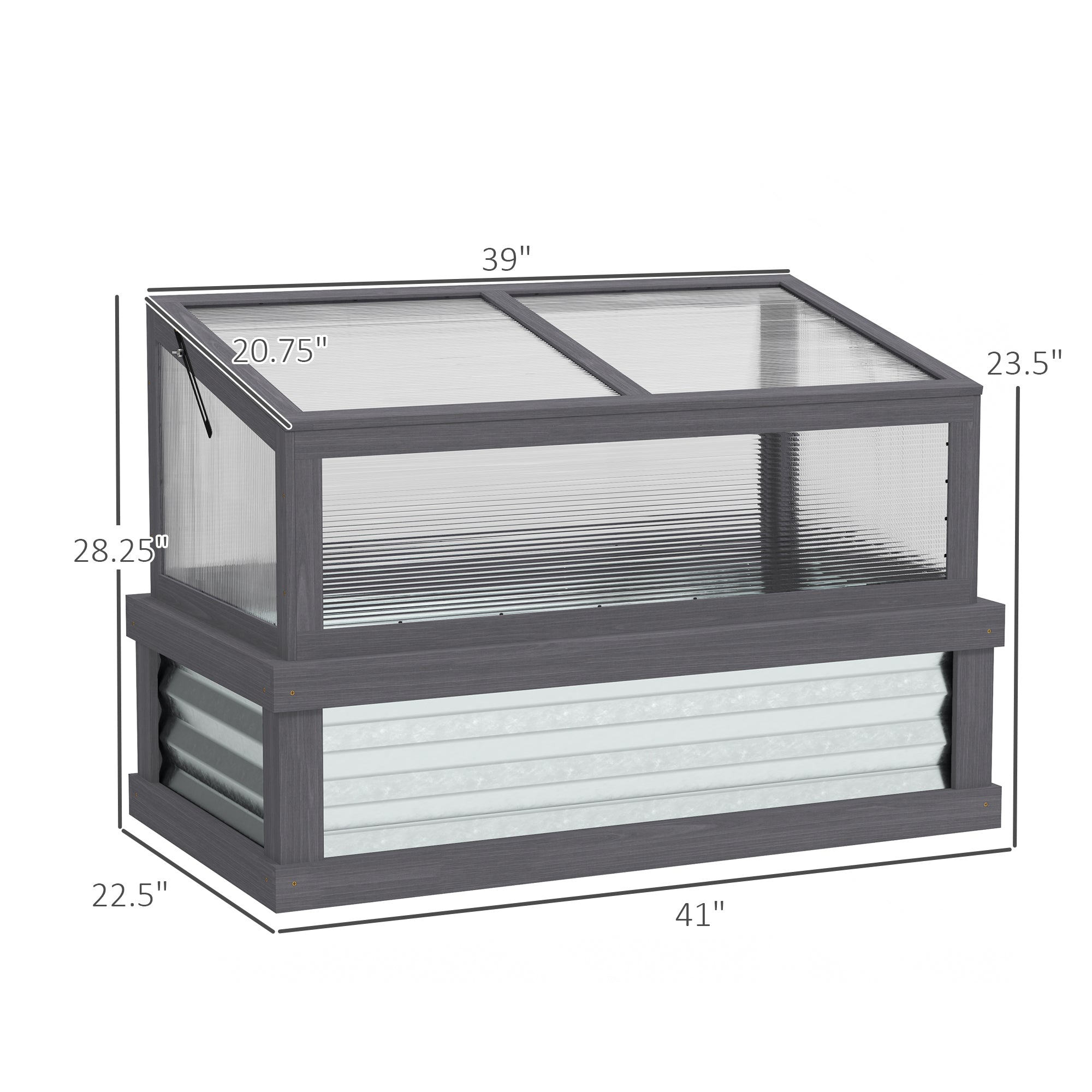 Raised Garden Flower Bed Kit with Lean-to Greenhouse, Wooden Cold Frame Planter, 41" x 22.5" x 28.25"