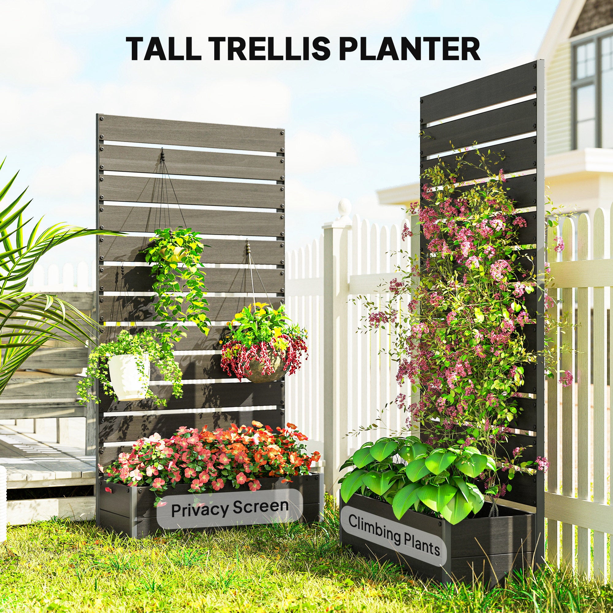 Trellis Planter for Climbing Plants, Raised Garden Bed with Trellis, Planter Box for Outdoor Garden