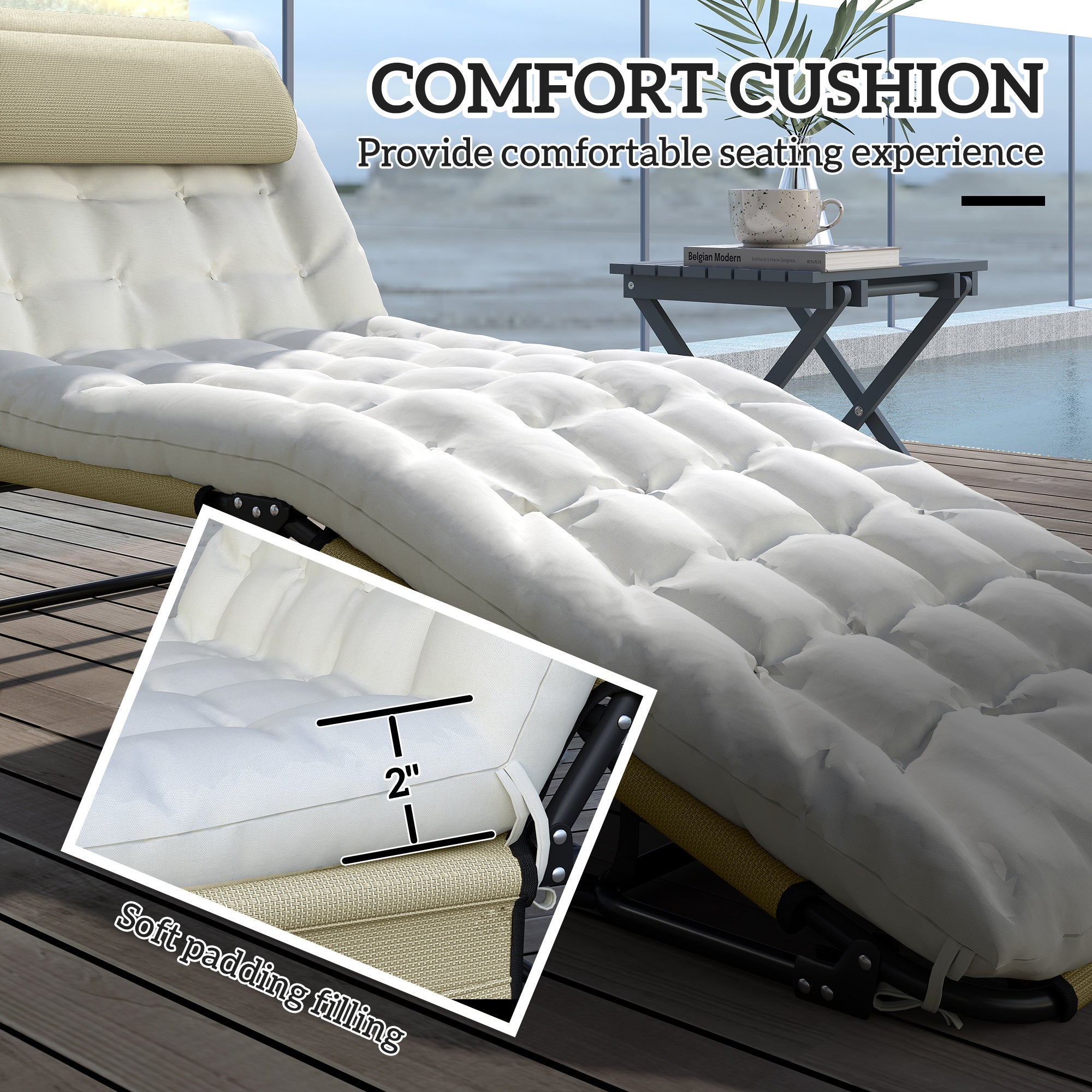 Folding Chaise Lounge Pool Chair with 4-level Reclining Back, Cushion, Side Pocket, Headrest