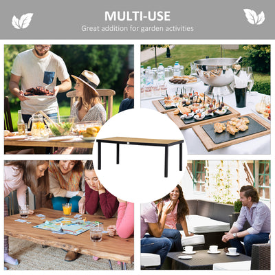 75" x 35" Outdoor Dining Table for 8 People, Rectangular Aluminum Frame Garden Table with All-Weather Faux Wood Top for Lawn, Patio