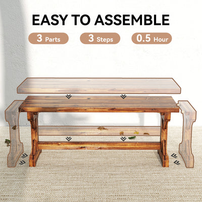Rustic Outdoor Wooden Bench, Backless Garden Bench Patio Loveseat with X-Shape Base for Porch, Park, Carbonized
