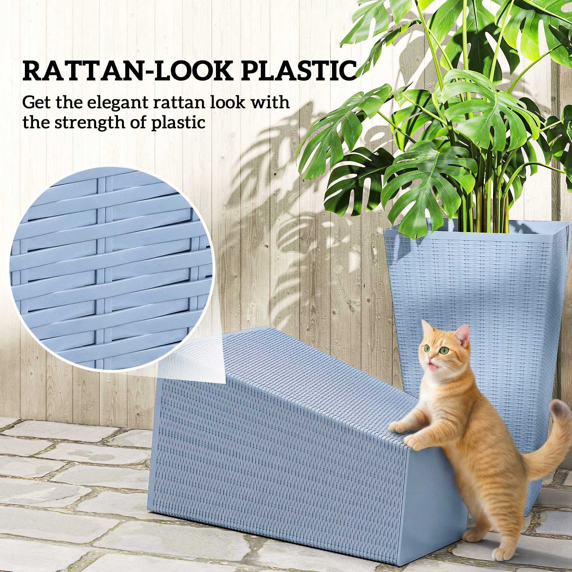 Tall Planters for Outdoor Plants Set of 3, 24 In Taper Planters with Drainage Holes, Rattan Decor Plant Pots