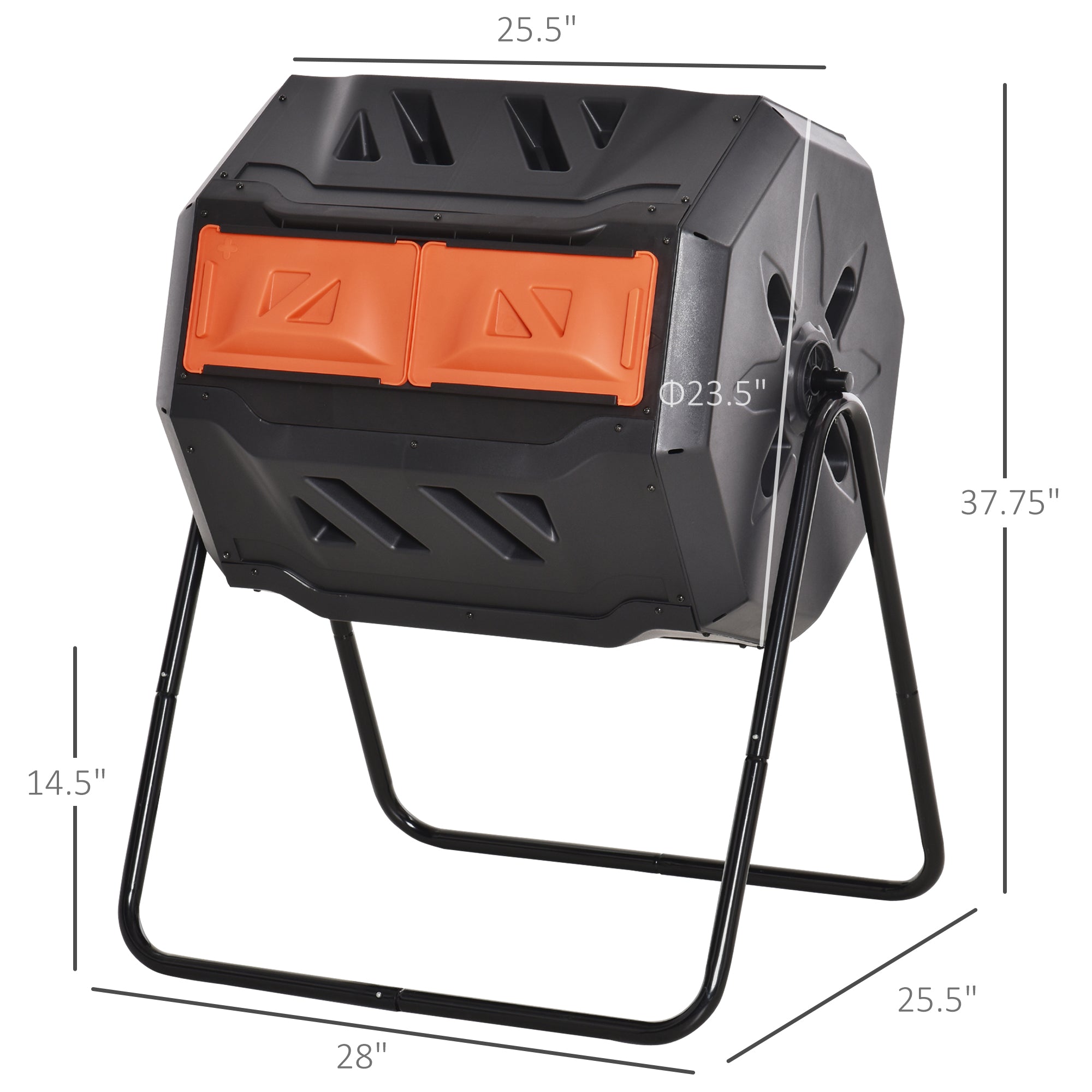 Tumbling Compost Bin Outdoor 360° Dual Chamber Rotating Composter 43 Gallon