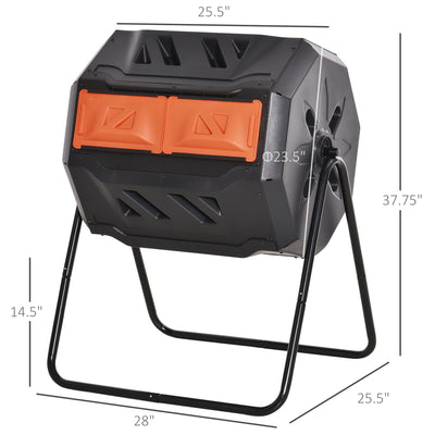 Tumbling Compost Bin Outdoor 360° Dual Chamber Rotating Composter 43 Gallon
