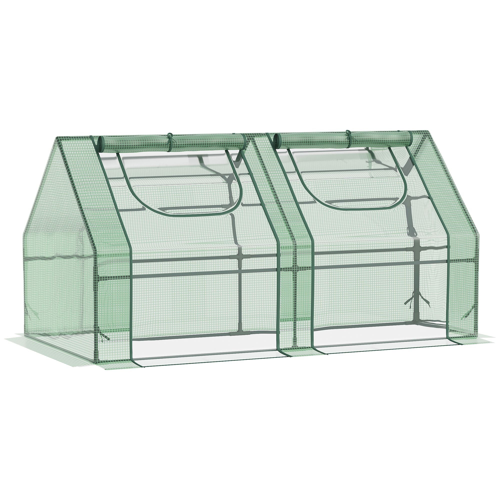 6' x 3' x 3' Portable Greenhouse, Garden Hot House with Two PE/PVC Covers and 2 Roll Up Windows, Green