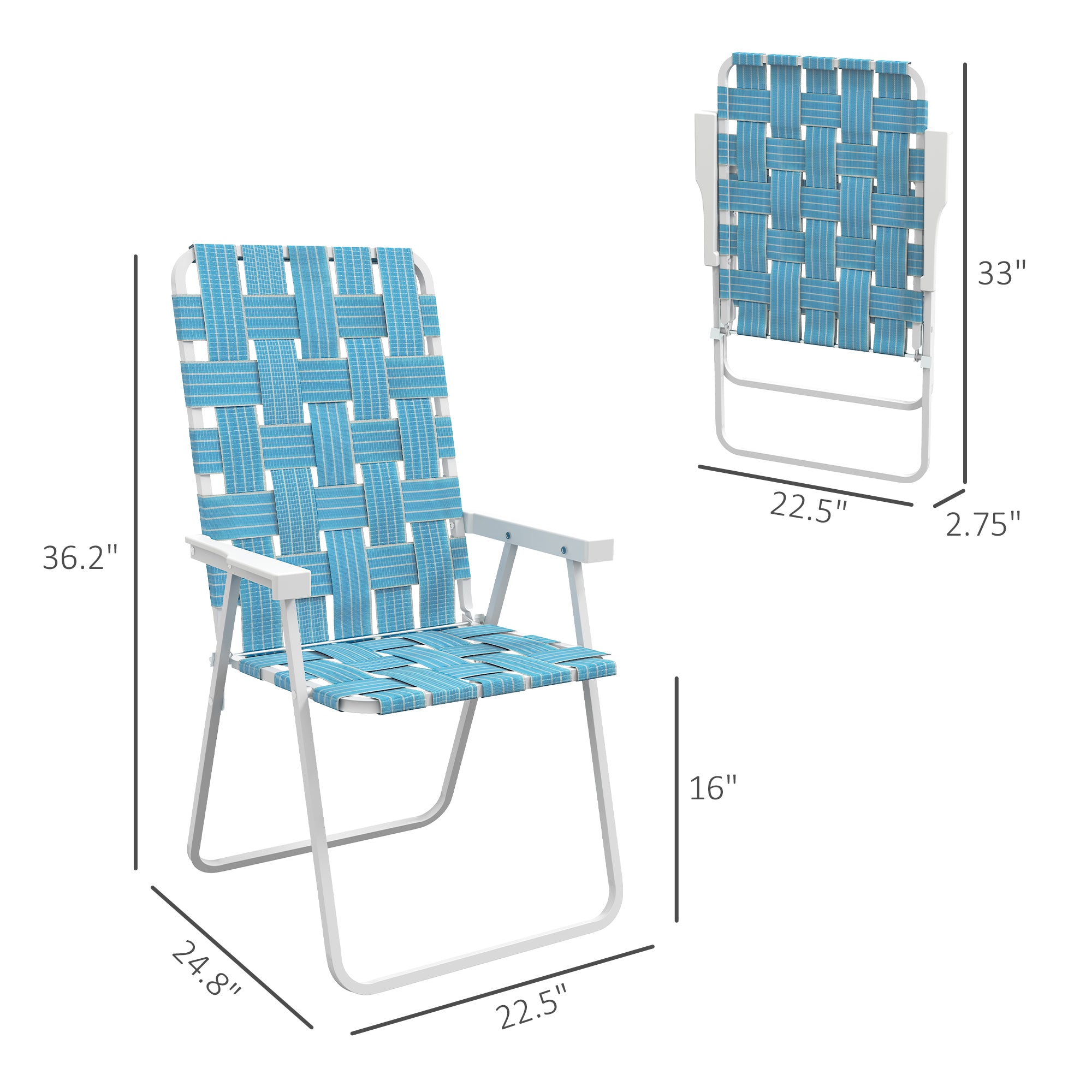 Set of 2 Patio Folding Chairs, Classic Outdoor Camping Chairs, Portable Lawn Chairs w/ Armrests