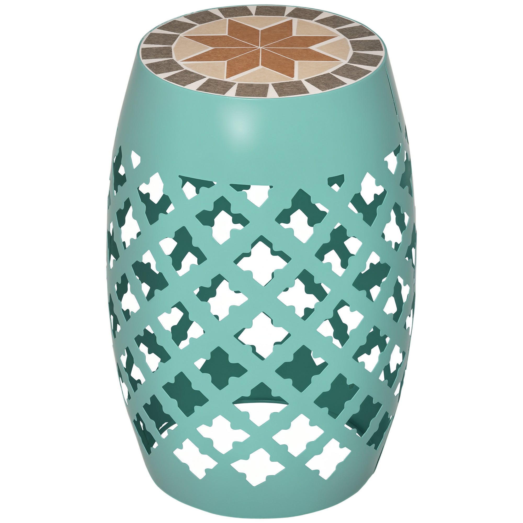 Decorative Outdoor Stool, 12" Round Patio Side Table, Mosaic Accent Plant Stand for Garden, Balcony