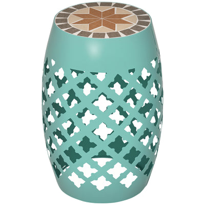 Decorative Outdoor Stool, 12" Round Patio Side Table, Mosaic Accent Plant Stand for Garden, Balcony