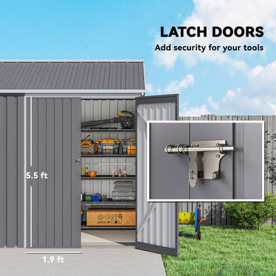 8' x 5.5' Metal Garden Storage Shed, Extra Large Outdoor Tool Storage House w/Lockable Doors, Window, Air Vents