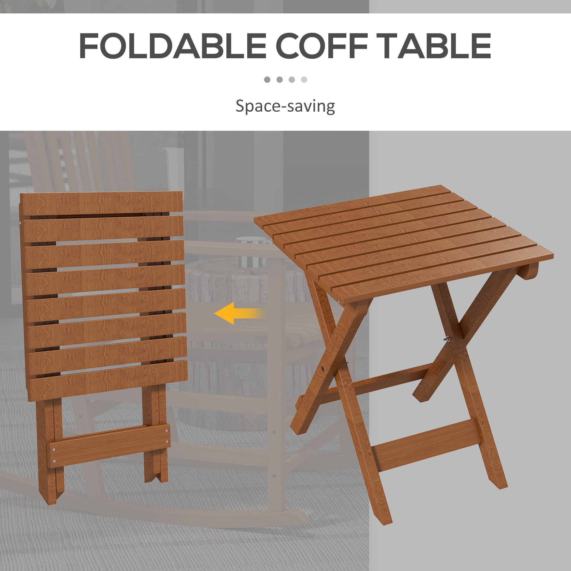 Outdoor Rocking Chair Set of 2 with Side Table, Patio Wooden Rocking Chair with Smooth Armrests, High Back for Garden, Balcony, Porch, Supports Up to 352 lbs.