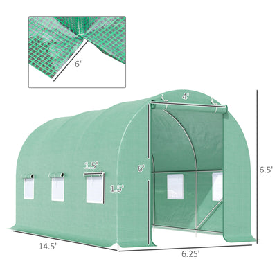 15' x 7' x 7' Walk-in Tunnel Hoop Greenhouse, Green House for Outside with PE Cover, Steel Frame, Roll-Up Zipper Door & Windows for Flowers, Vegetables, Tropical Plants, Green