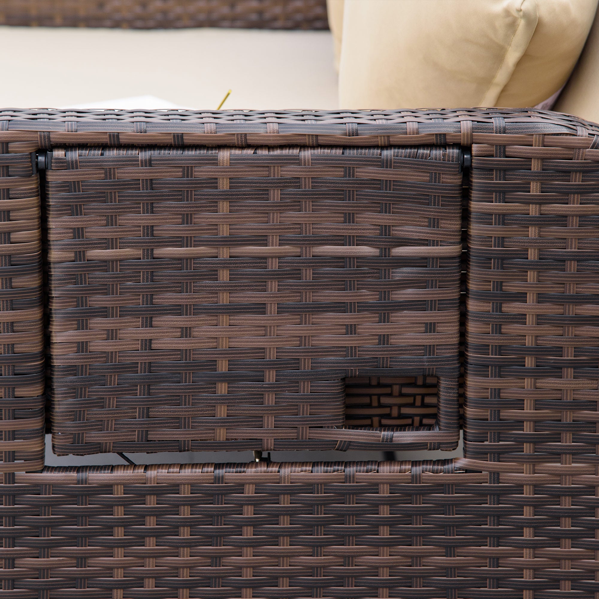 Patio Rattan Daybed with Cushions, Wicker Outdoor Bed Lounger w/ Loveseat, Storage Ottoman, Coffee & Side Tables, for Poolside, Porch, Backyard, Beige