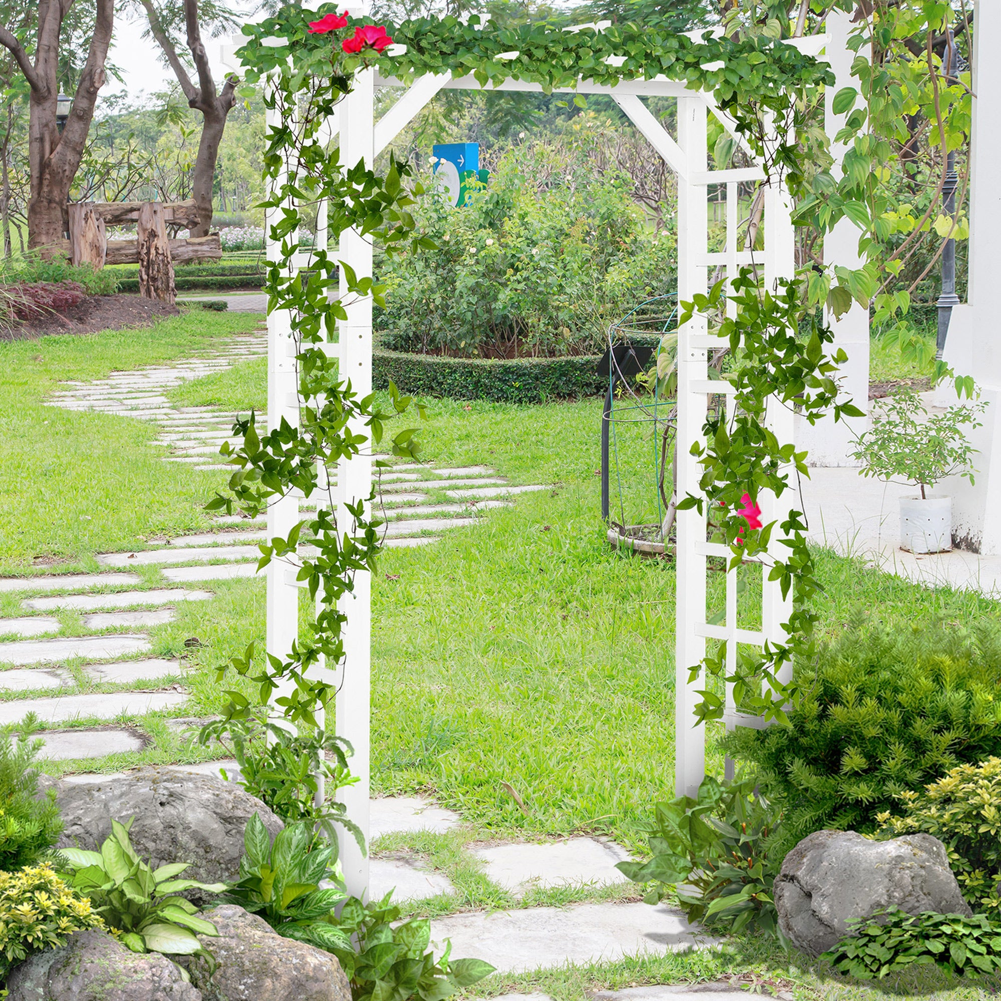 85" Wooden Garden Arbor for Wedding and Ceremony, Outdoor Garden Arch Trellis for Climbing Vines