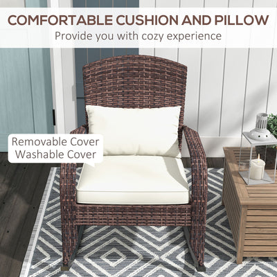 Adirondack Chair, Outdoor Wicker Rocking Chair with High Back, Seat Cushion, and Pillow for Porch, Balcony